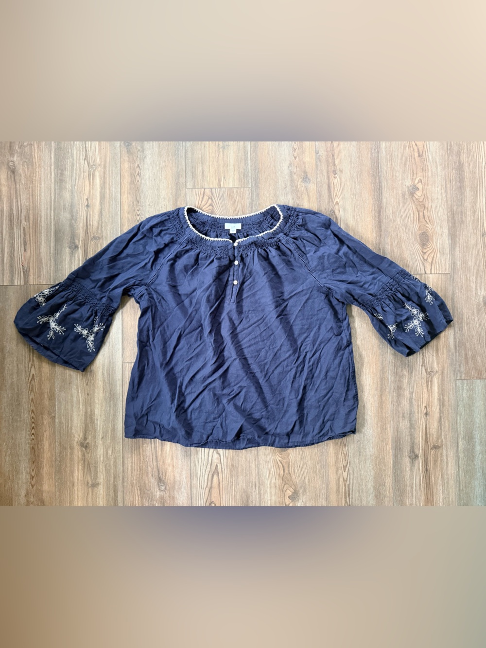 J. Jill Navy Embroidered Peasant Tunic